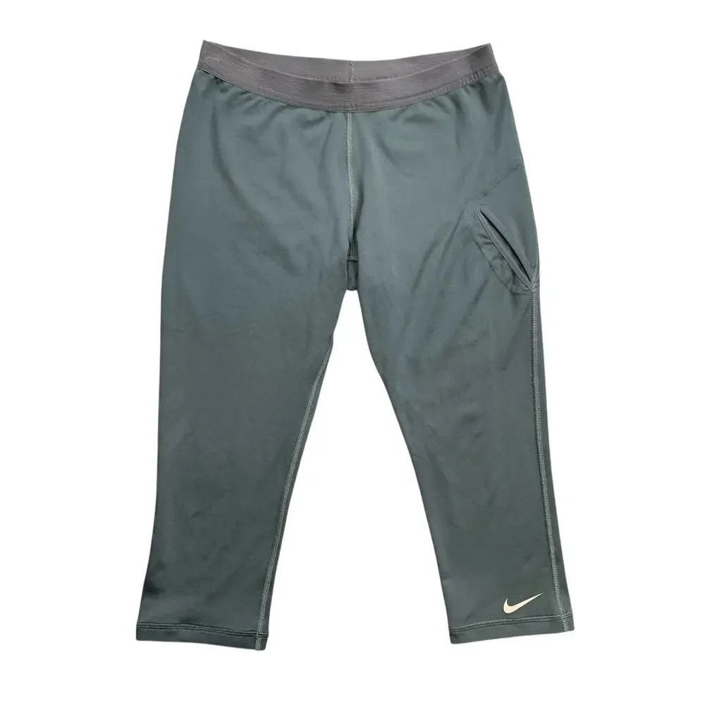 Nike Capri Leggings Women M Medium Gray Dri Fit Pull On Stretch Waistband Swoosh